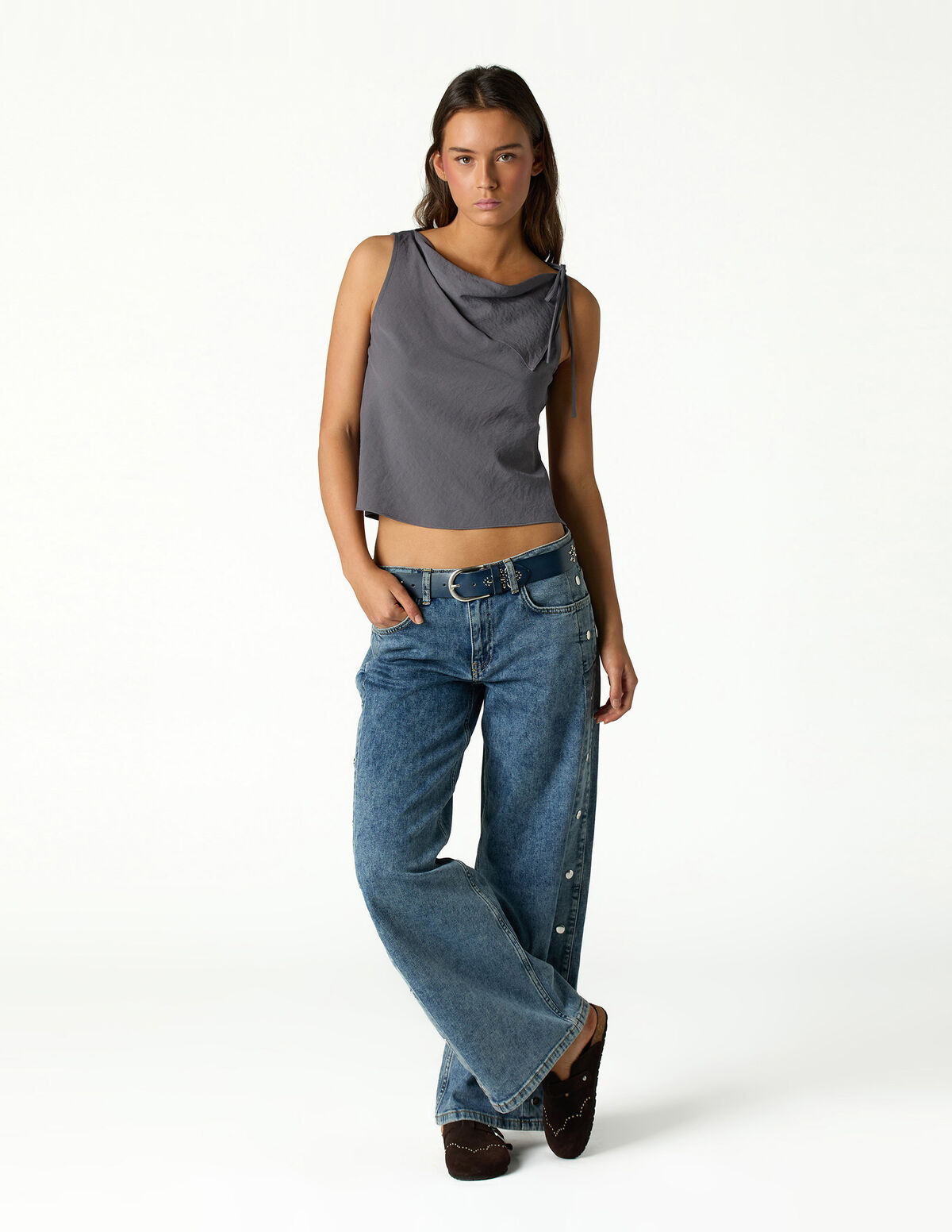 BLUE SIDE BUTTONS TROUSERS