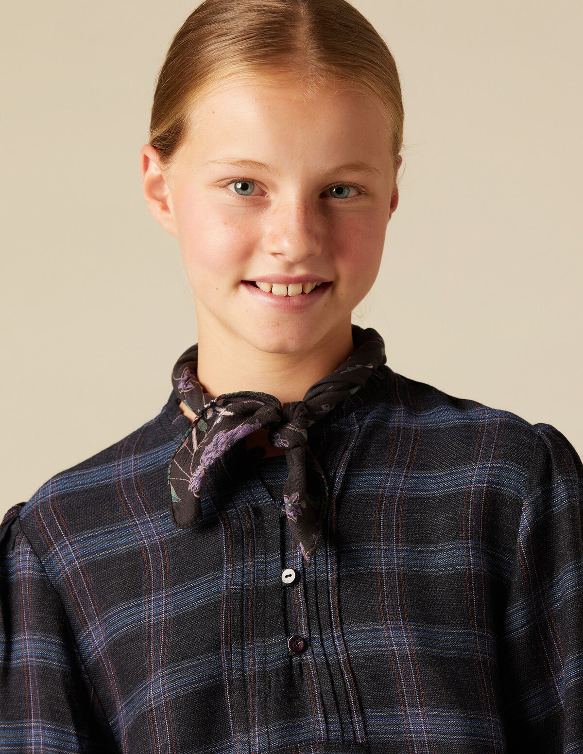 CHECKED PIN-TUCK SHIRT