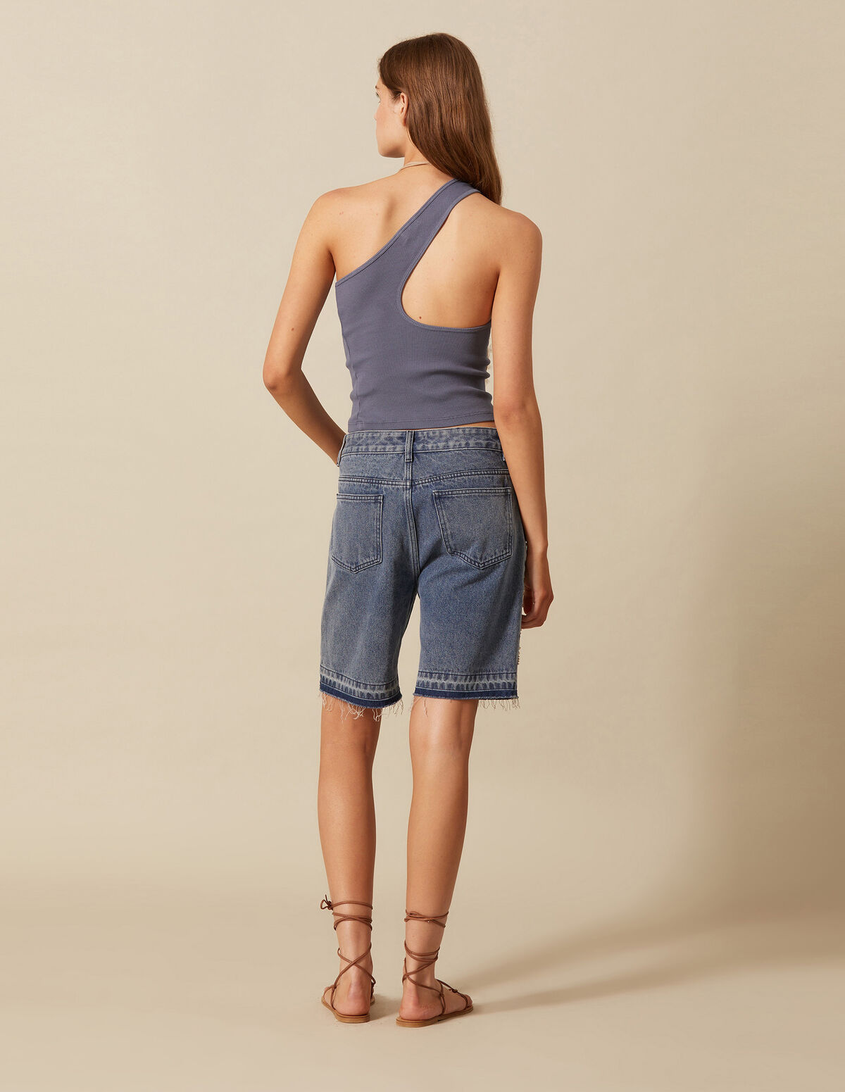 DENIM STUDDED BERMUDA SHORTS