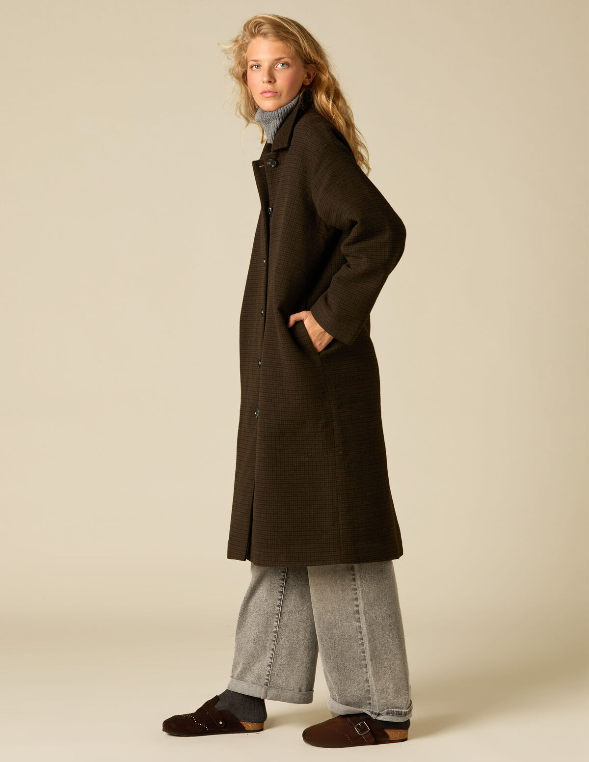 LONG CHECKED COAT