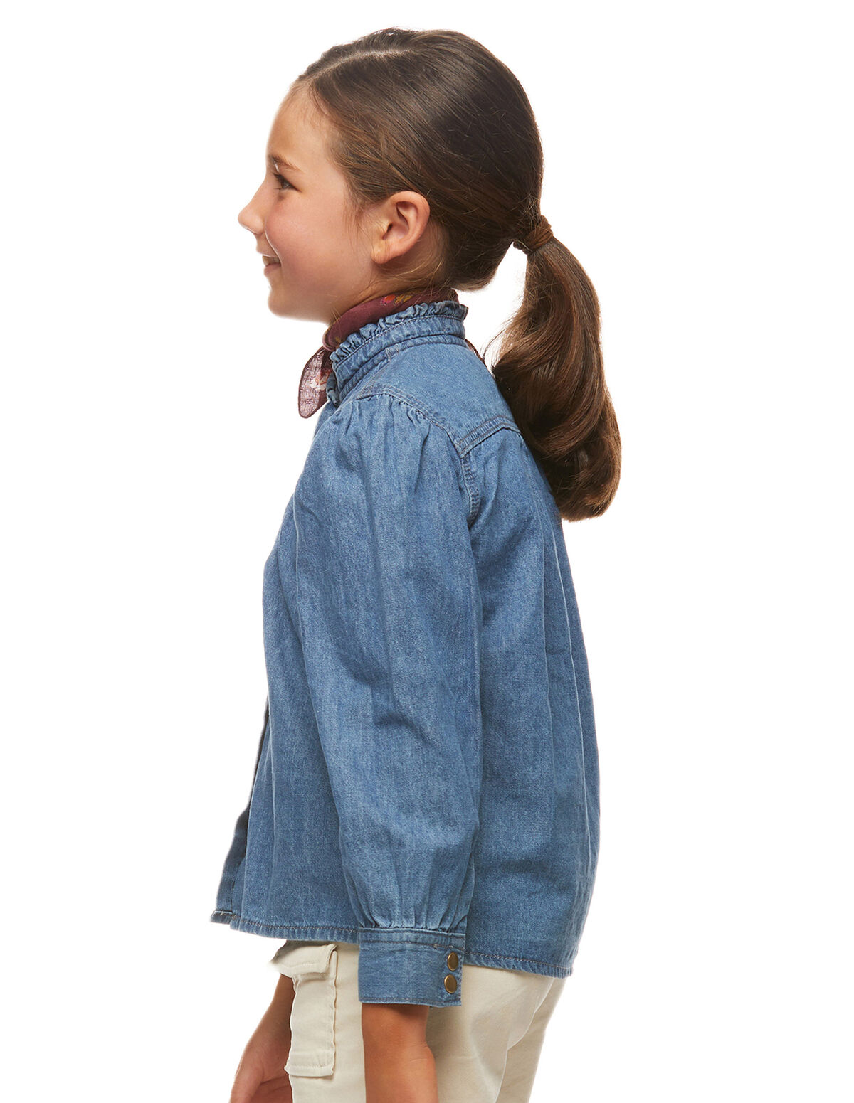 BLUE DENIM MOCK NECK SHIRT