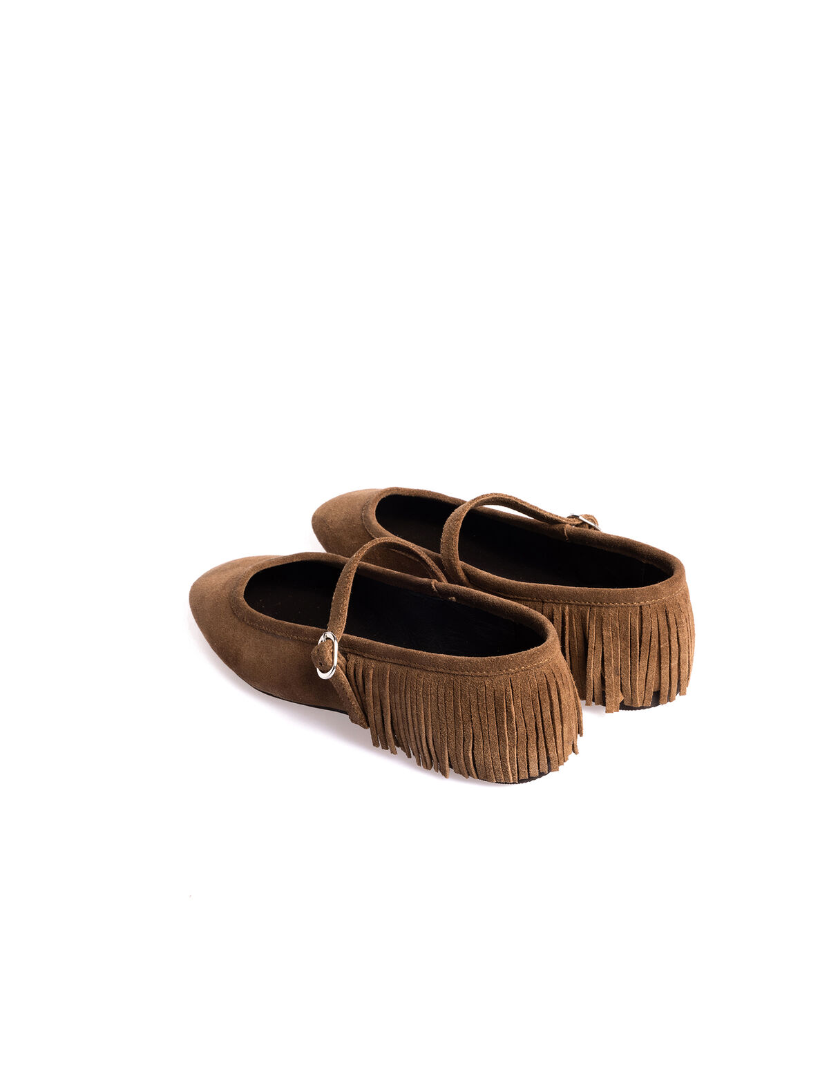 BROWN SUEDE FRINGED BALLERINAS