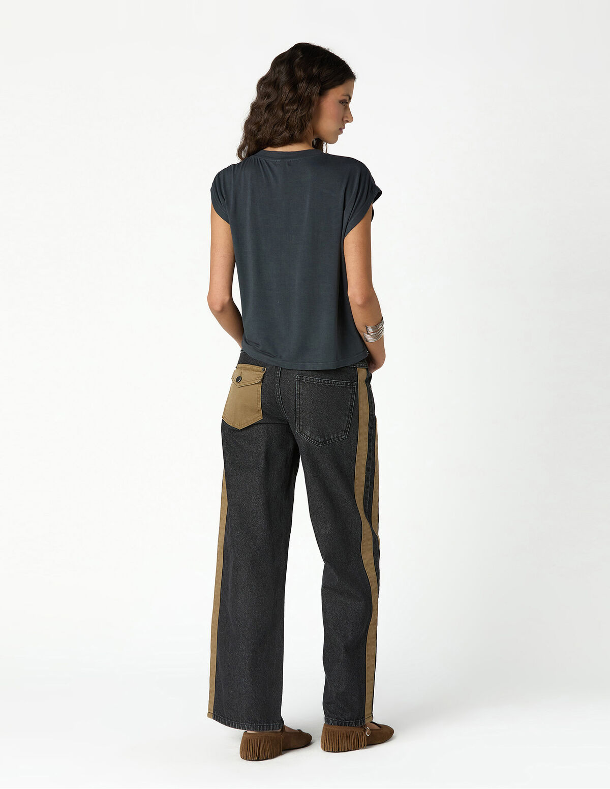 ANTHRACITE PLEATED T-SHIRT