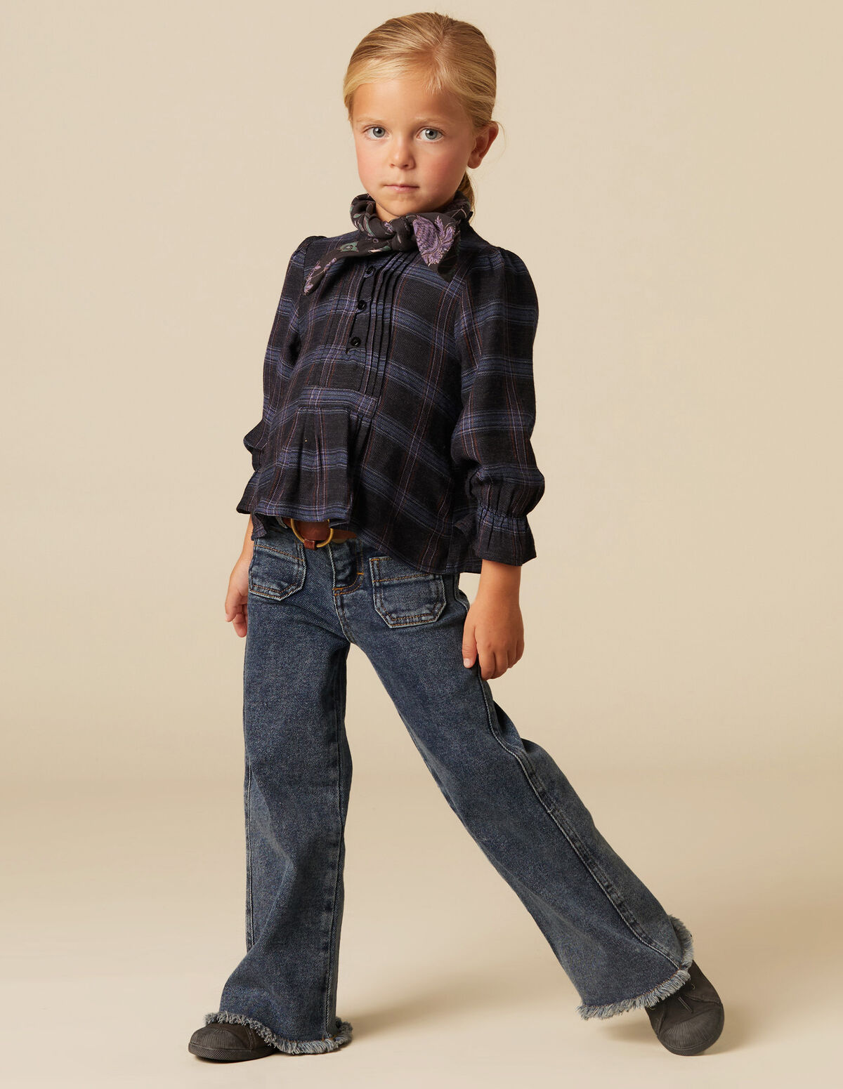 CHECKED PIN-TUCK SHIRT
