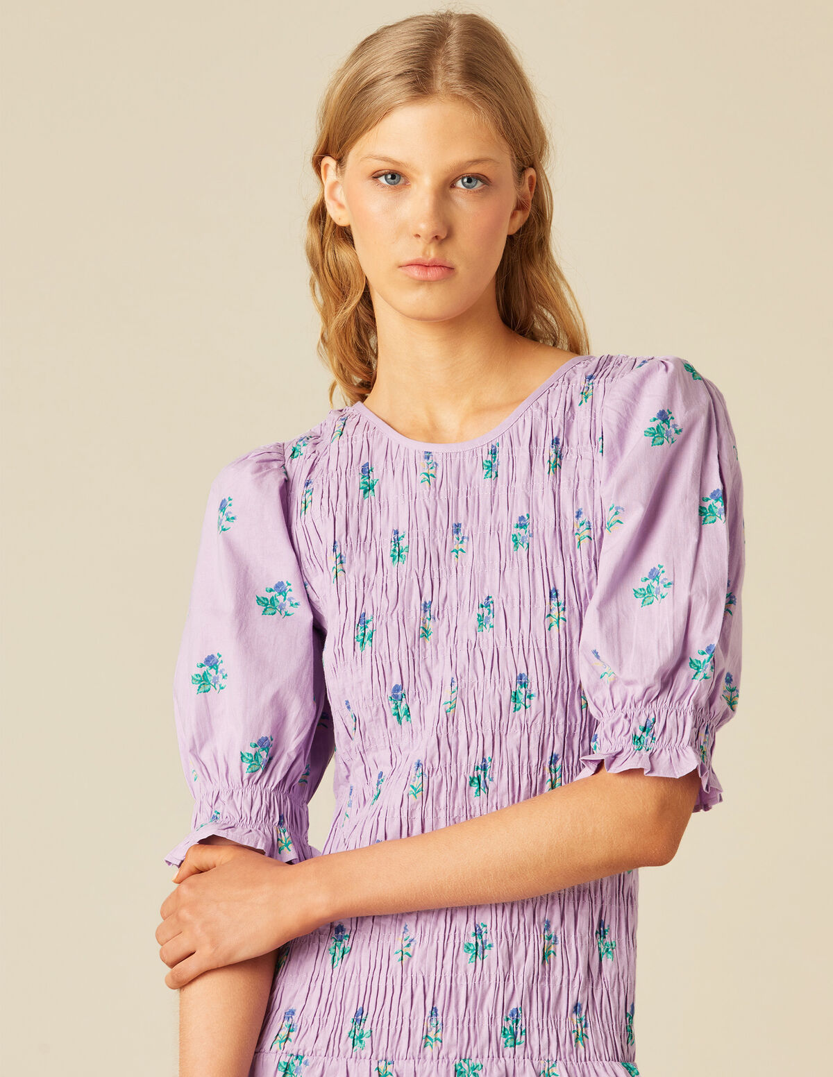VESTIDO FRUNCES LILA FLOR