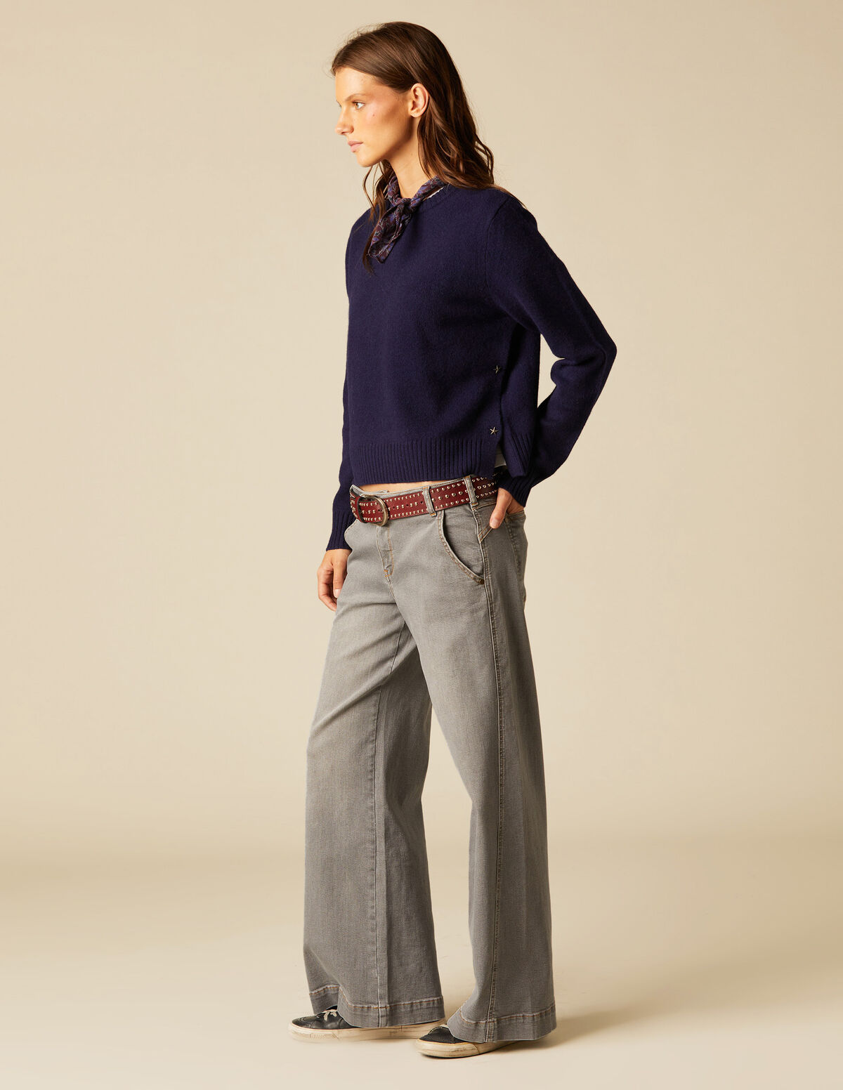 GREY DOUBLE-BUTTON LOW WAIST TROUSERS