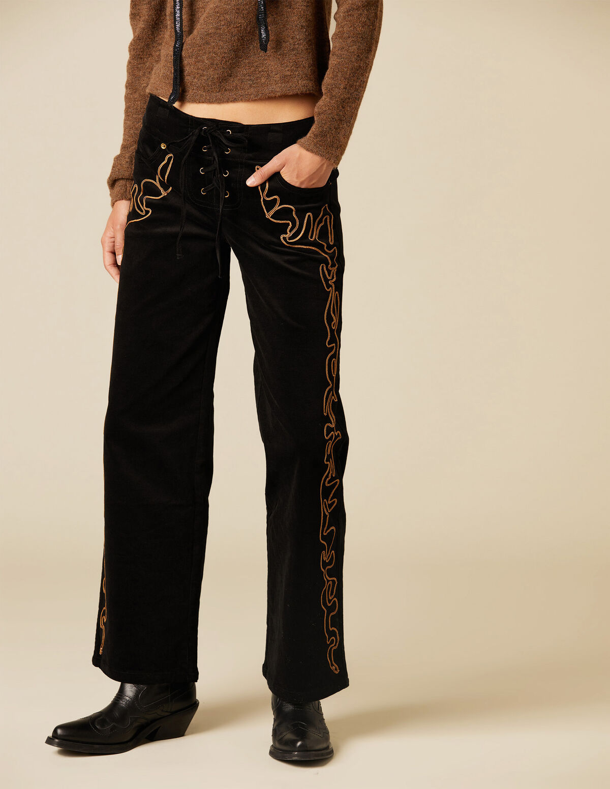 BLACK EMBROIDERED TROUSERS