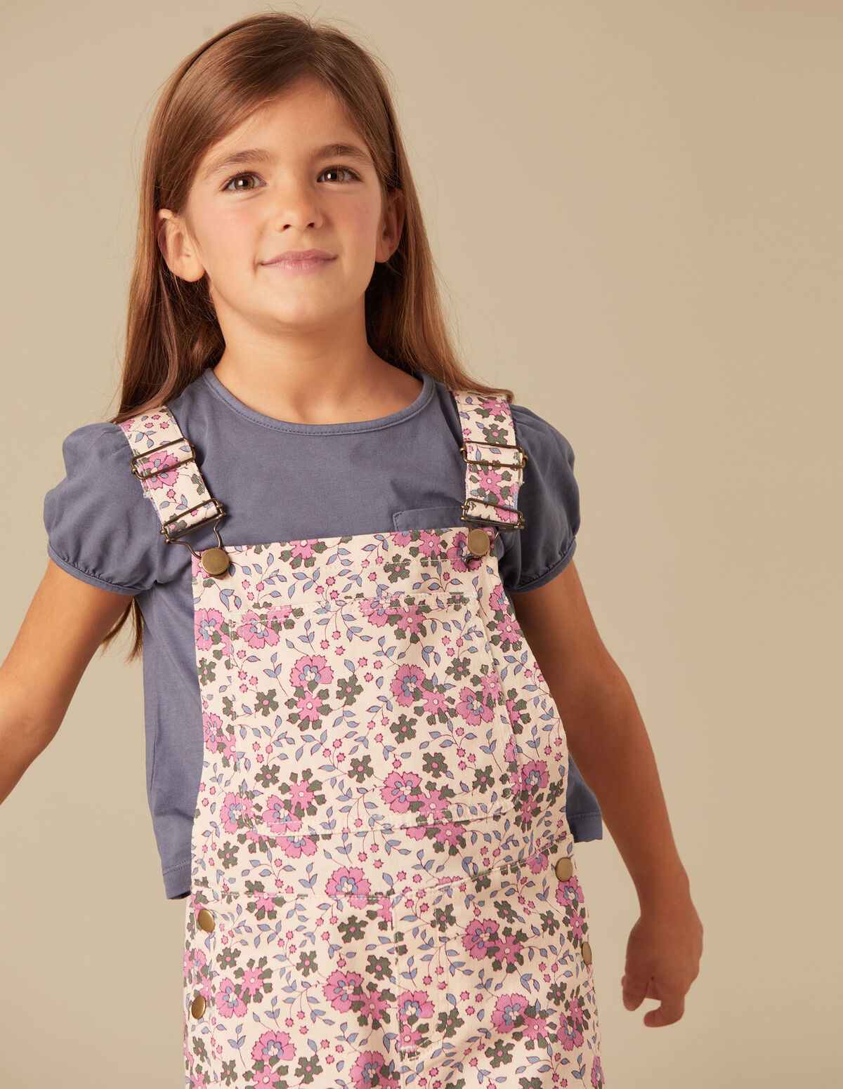 PINK AND GREEN FLORAL DUNGAREES