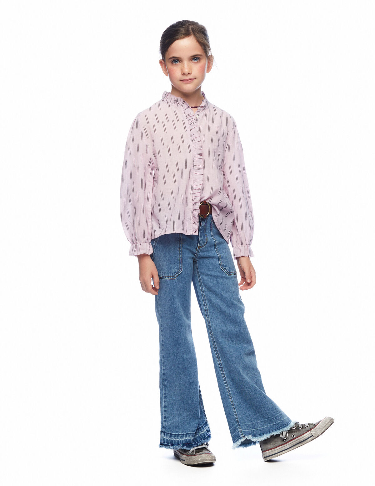 Camisa cuello volante doble raya cobalto