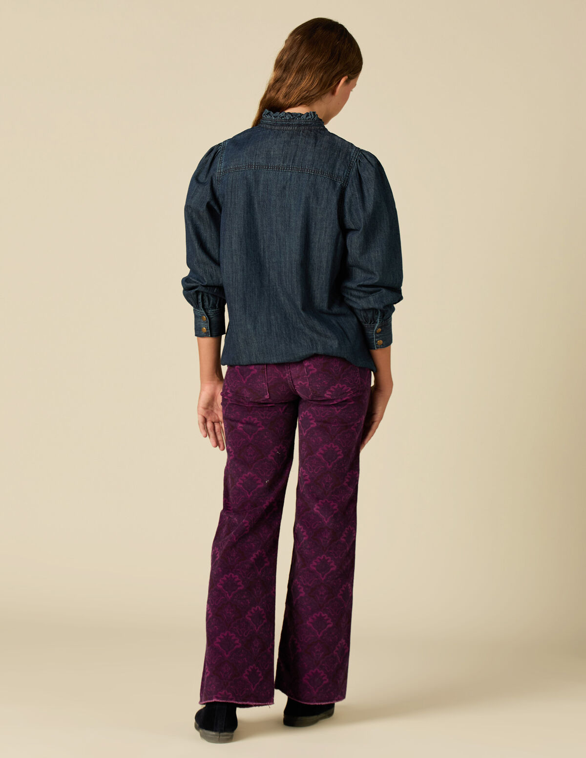 PANTALON VELOURS CÔTELÉ PRINT MARRON