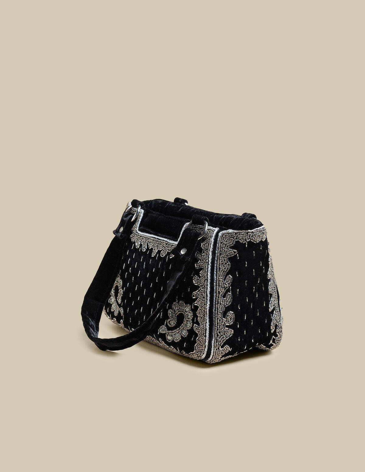 BROWN BEADED VELVET BAG