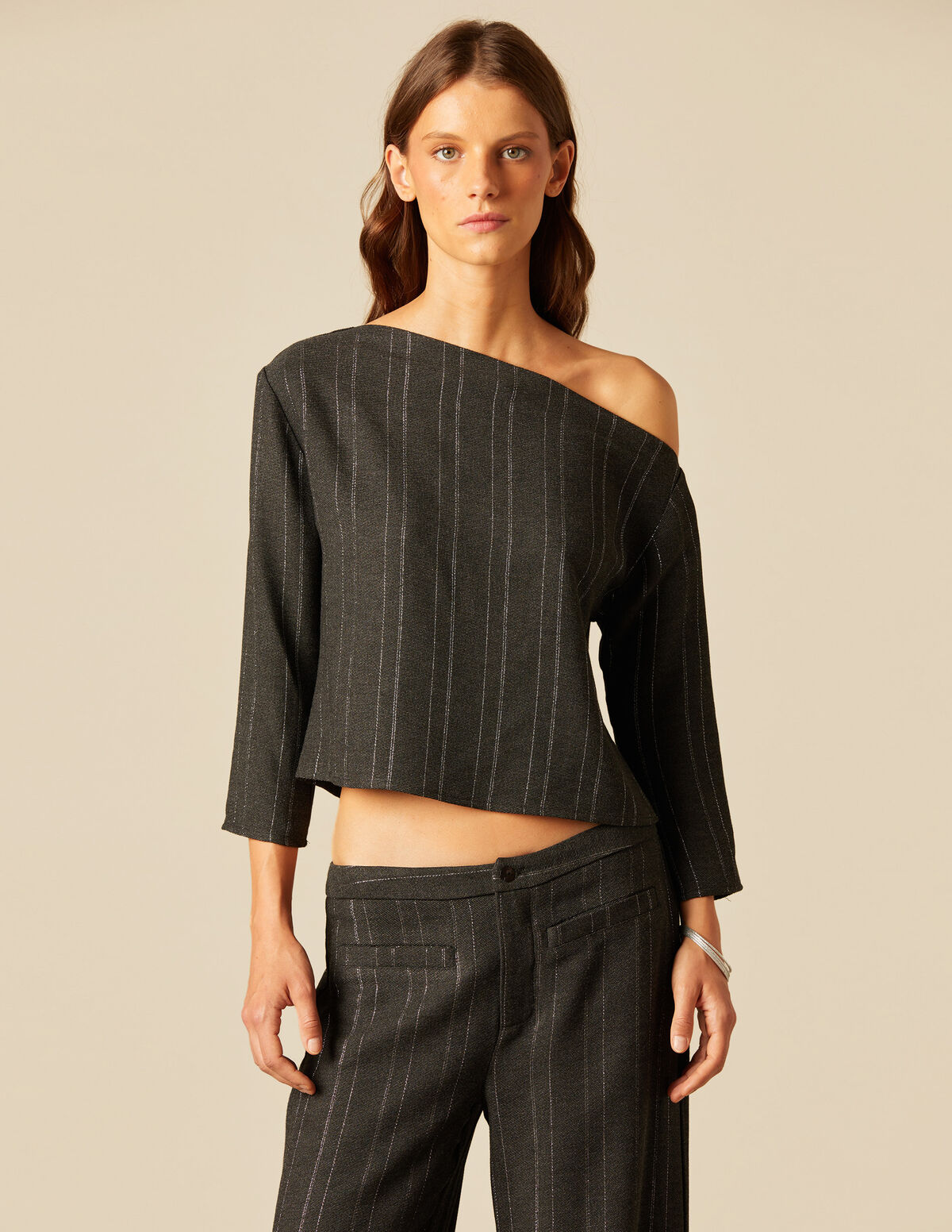 GREY SHINY STRIPE SHIRT