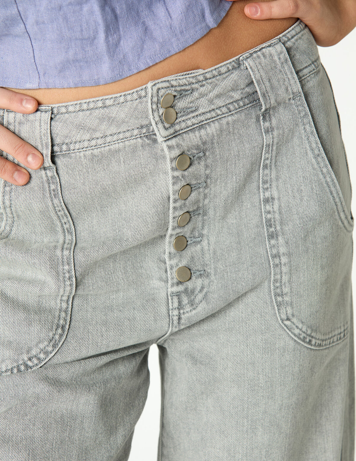 PANTAL&Oacute;N DENIM TIRO ALTO BLANCO