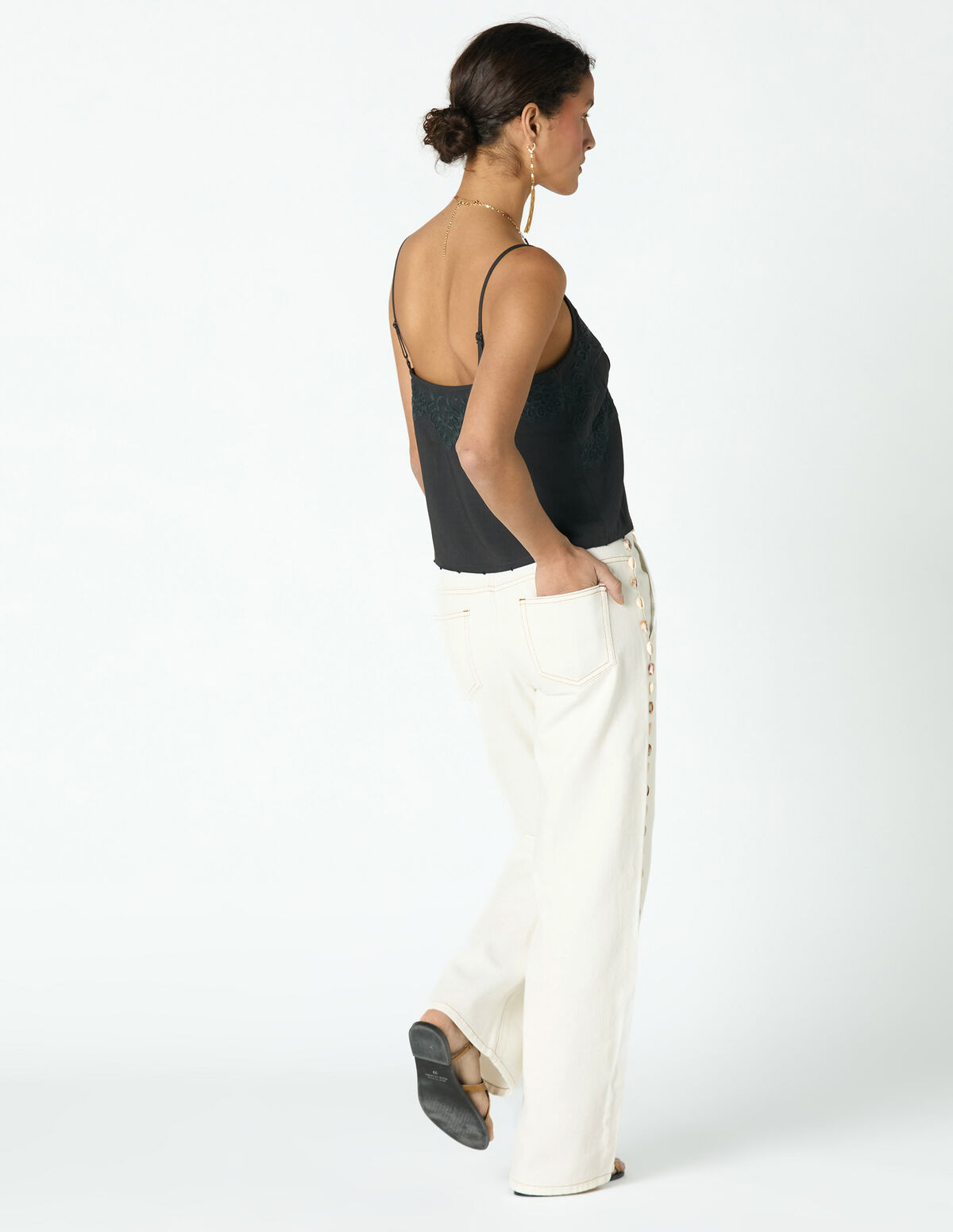 TOP AL&Ccedil;AS LINHO ECRU BORDADO