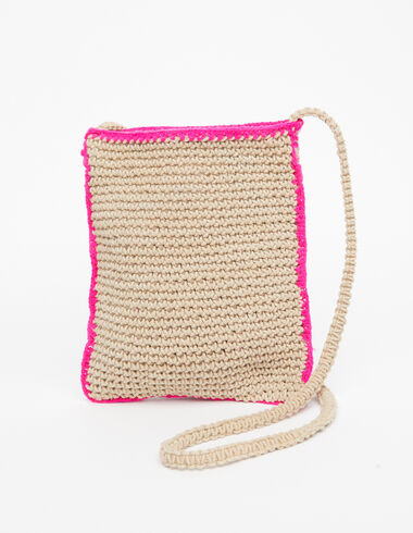 Large jute crossbody bag pink stitching - View all > - Nícoli