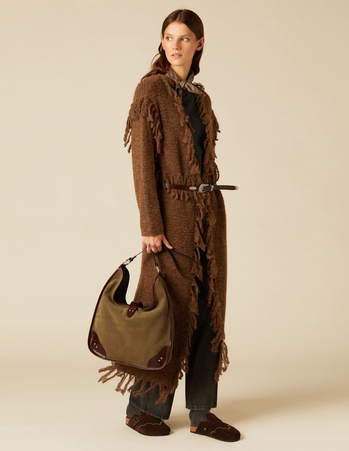 BROWN FRINGED CARDIGAN