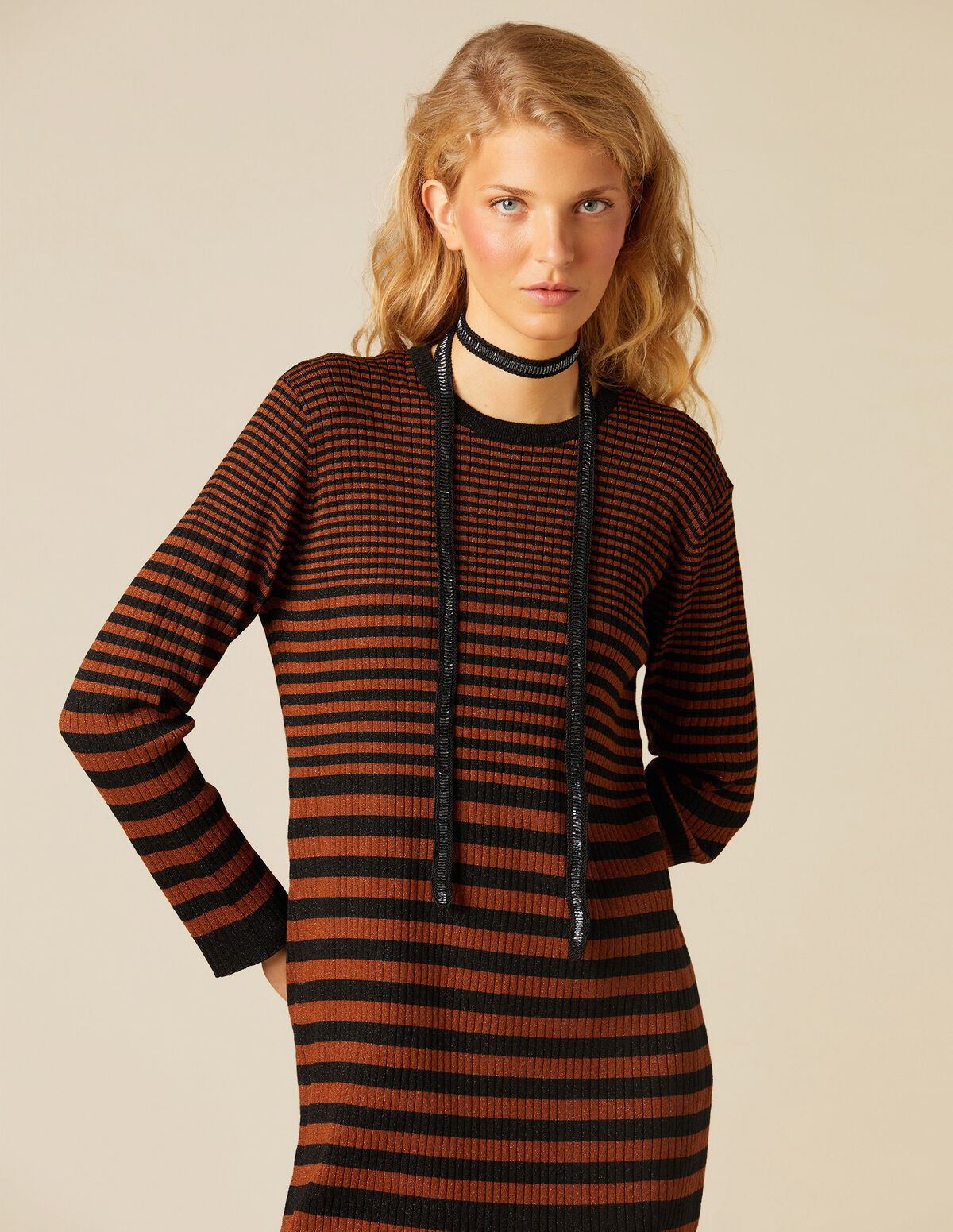 OCHRE/BLACK STRIPE DRESS