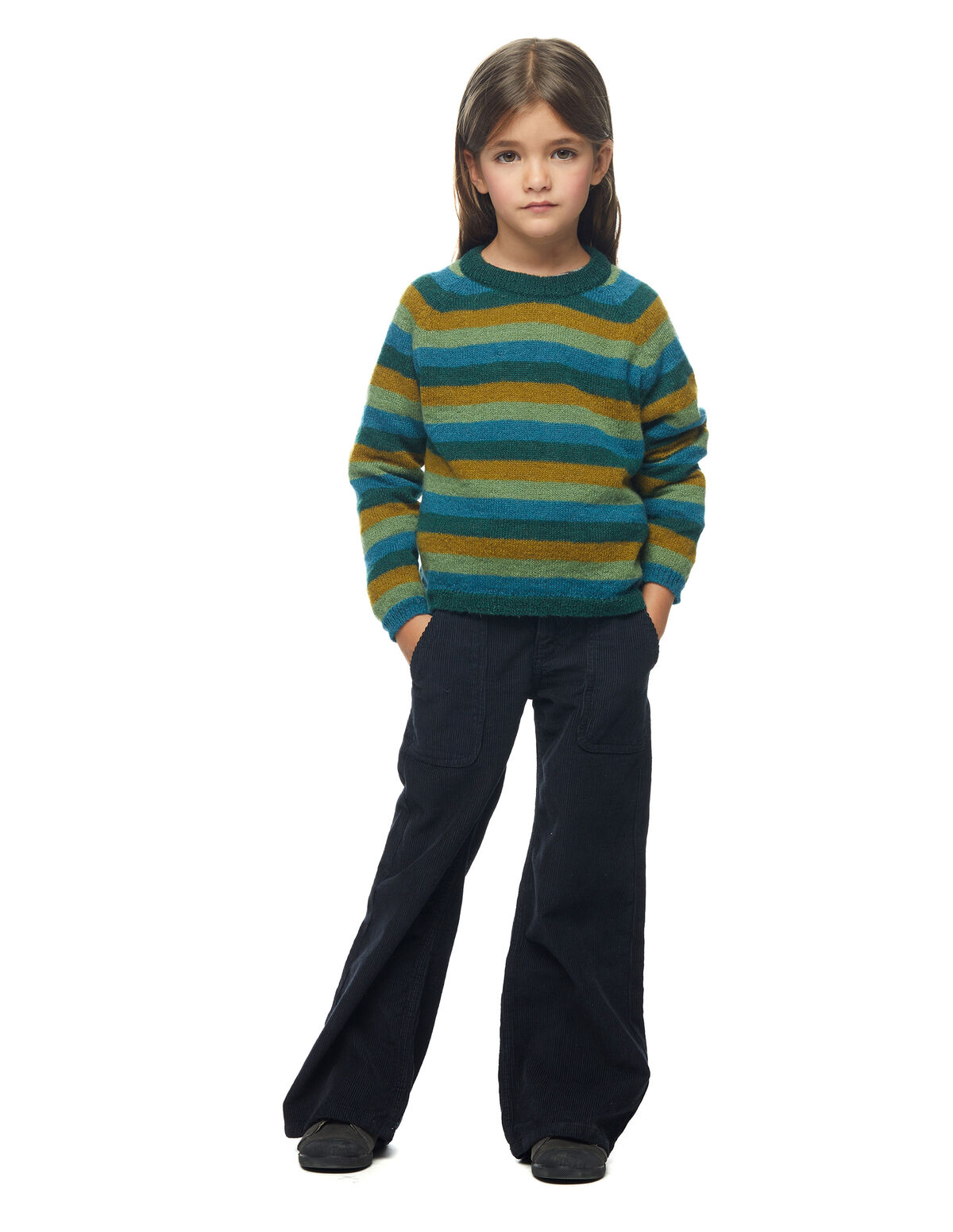 PULL VERT RAYURE MOUTARDE