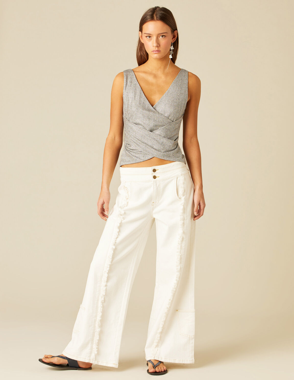 WHITE DOUBLE-WAISTBAND TROUSERS