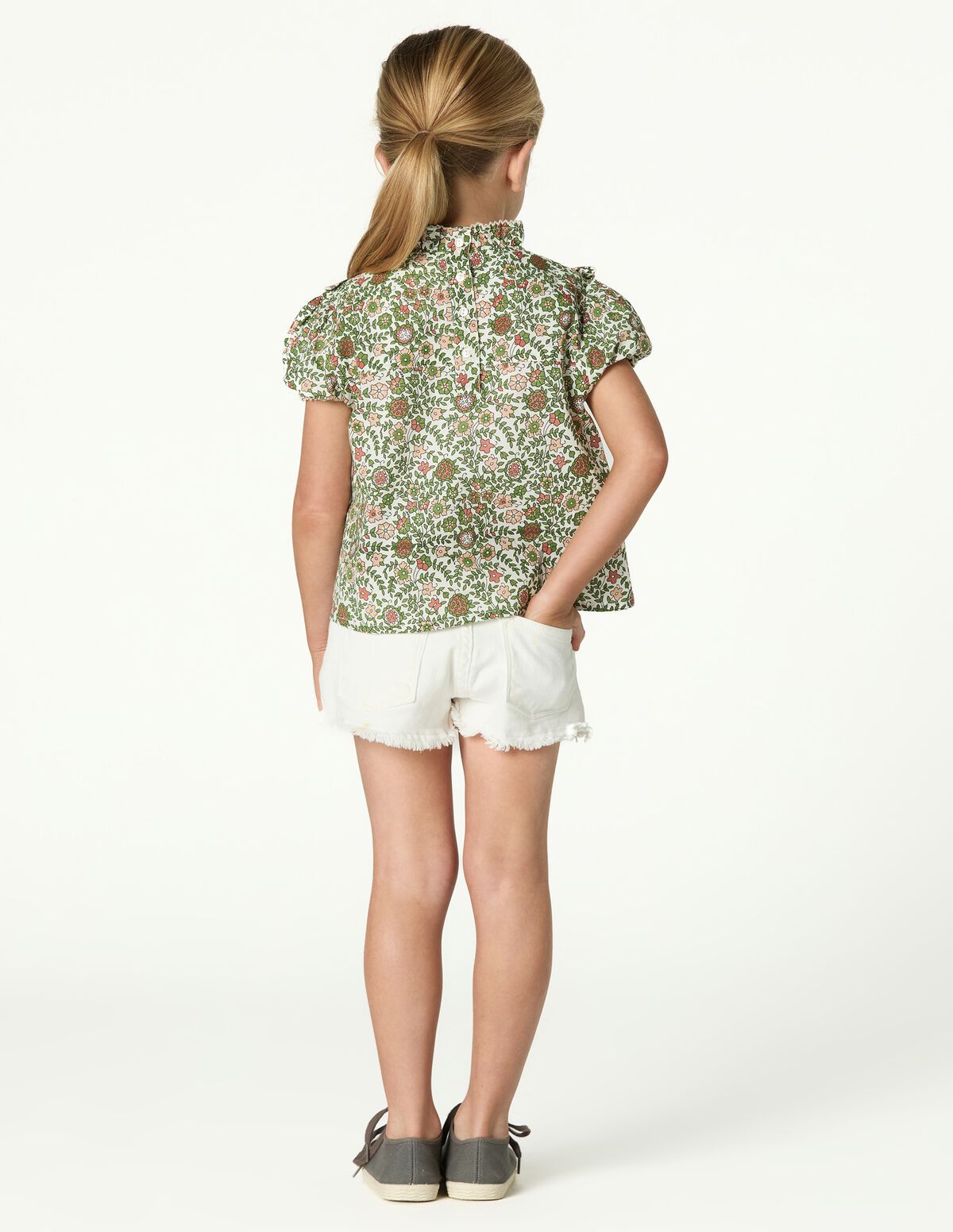 CAMISA PRINT FLORAL BLUE STITCHING