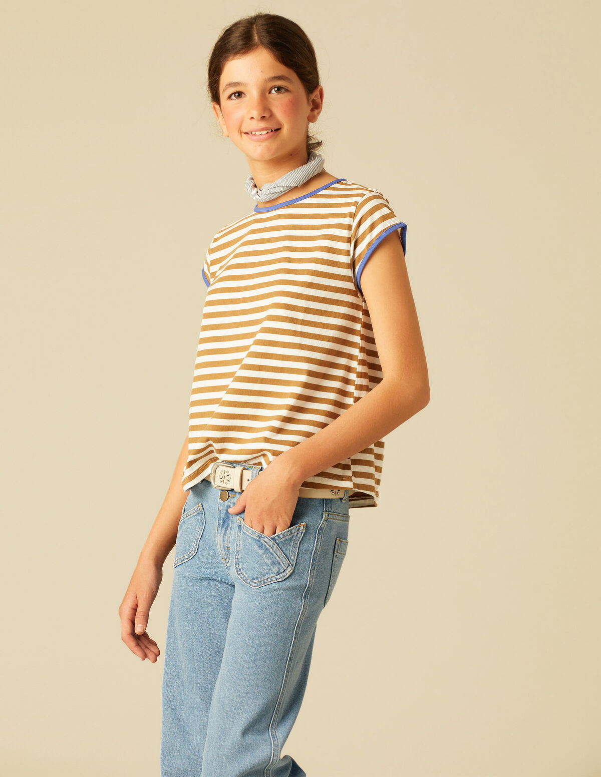 CAMISETA RAYA NARANJA CONSTRASTE