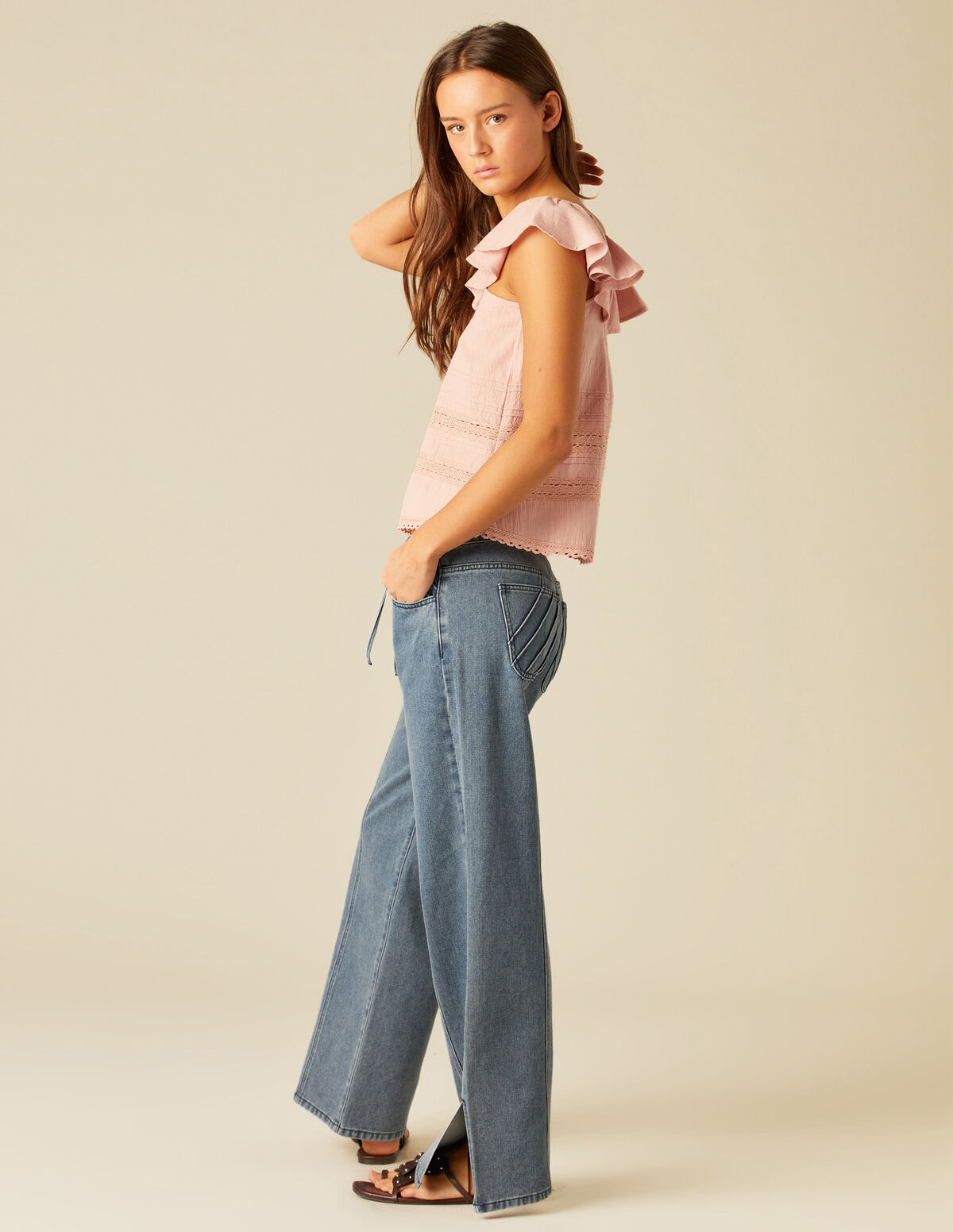 CAMISA JARETAS VOLANTE ROSA