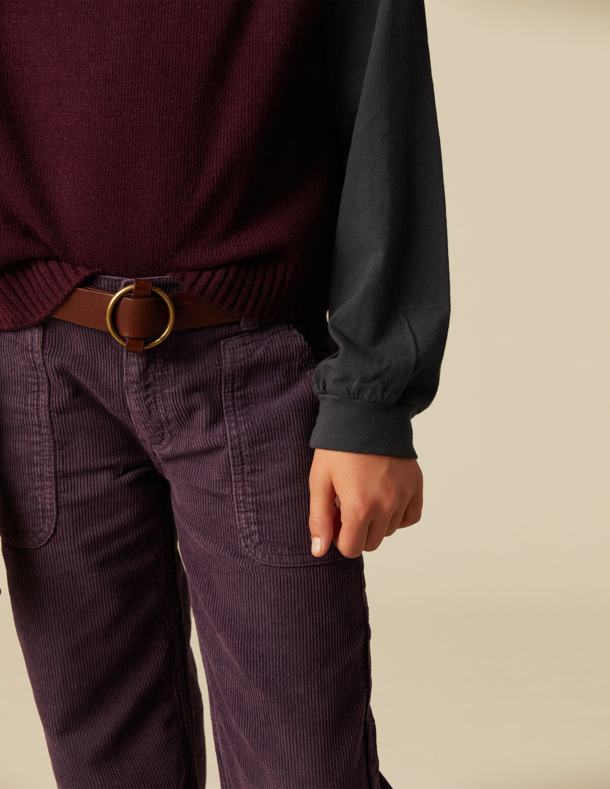 PANTALON FILLE LARGE VELOURS C&Ocirc;TEL&Eacute; SABLE