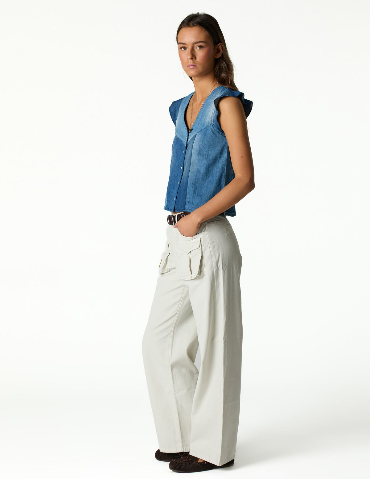 BLUE PATCHWORK DENIM TOP