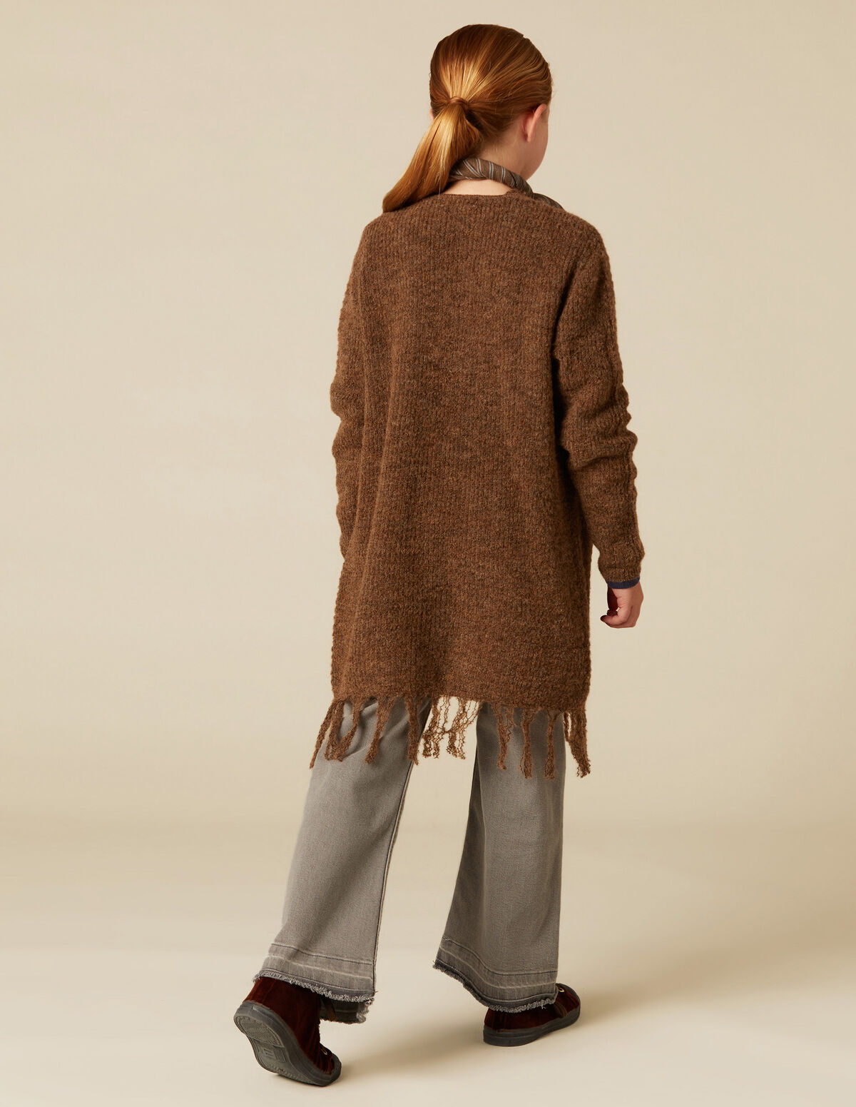 BROWN FRINGED CARDIGAN