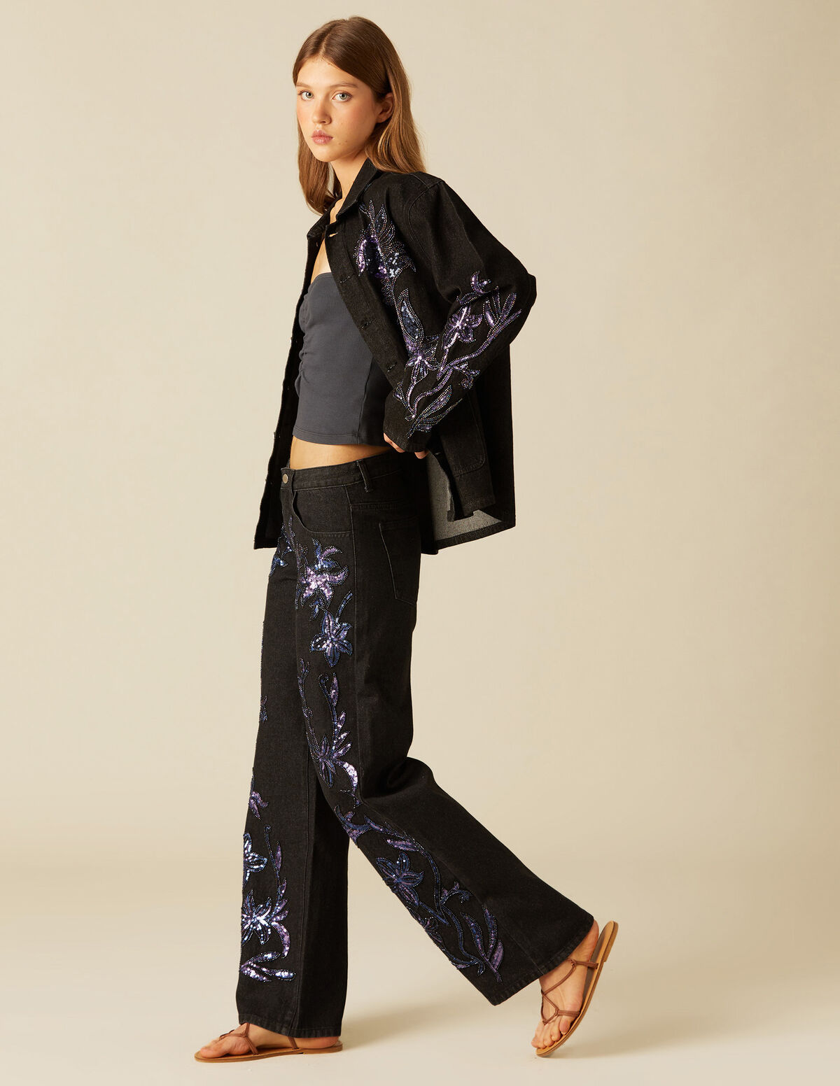 PANTALÓN DENIM LENTEJUELAS