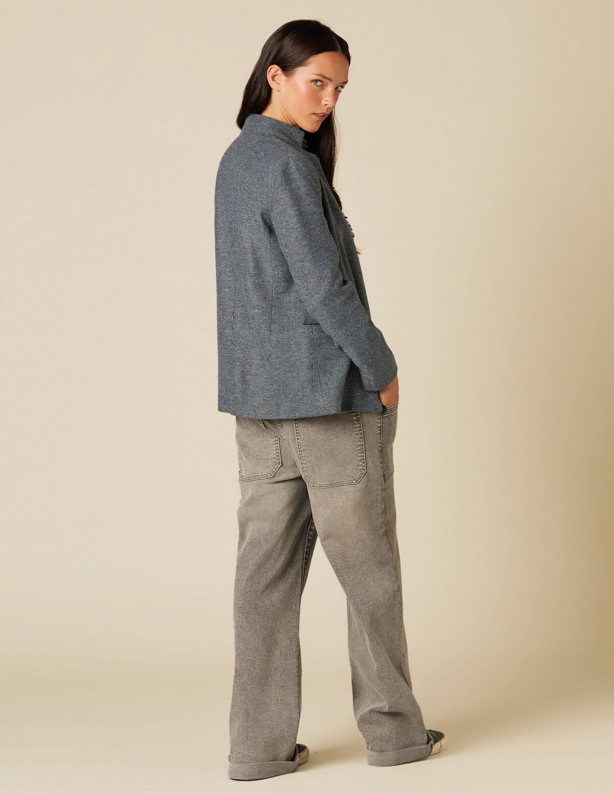 BLUE HERRINGBONE BLAZER