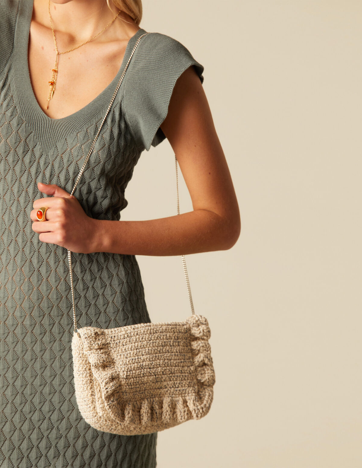 GREY RUFFLE SLEEVE DRESS