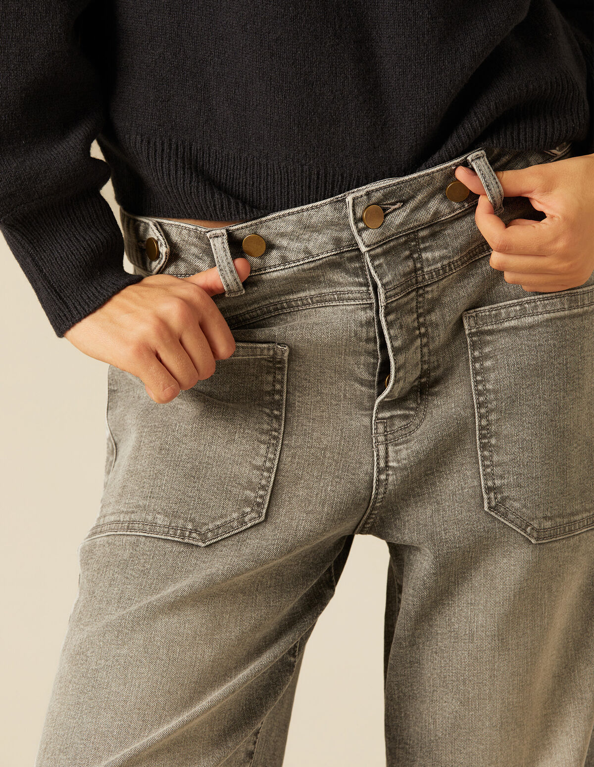 DENIM BOTONES CINTURILLA GRIS AZUL
