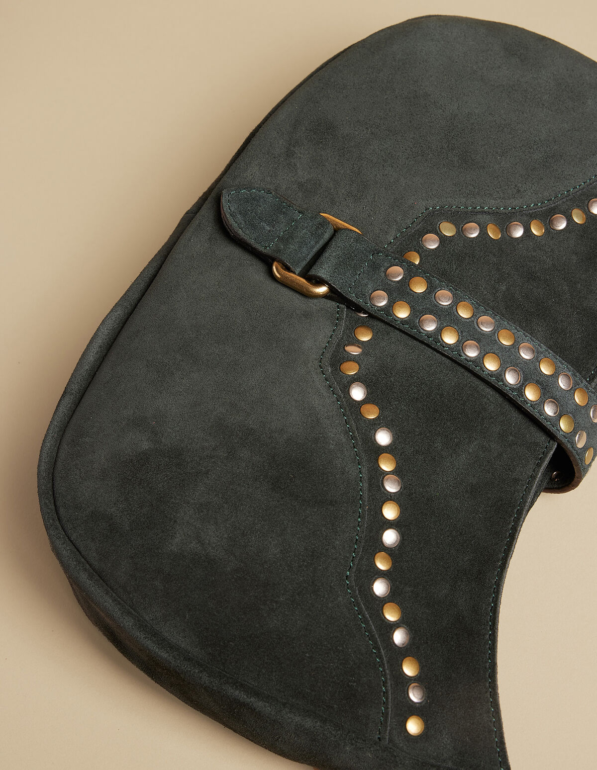 GREEN STUDDED SUEDE BAG