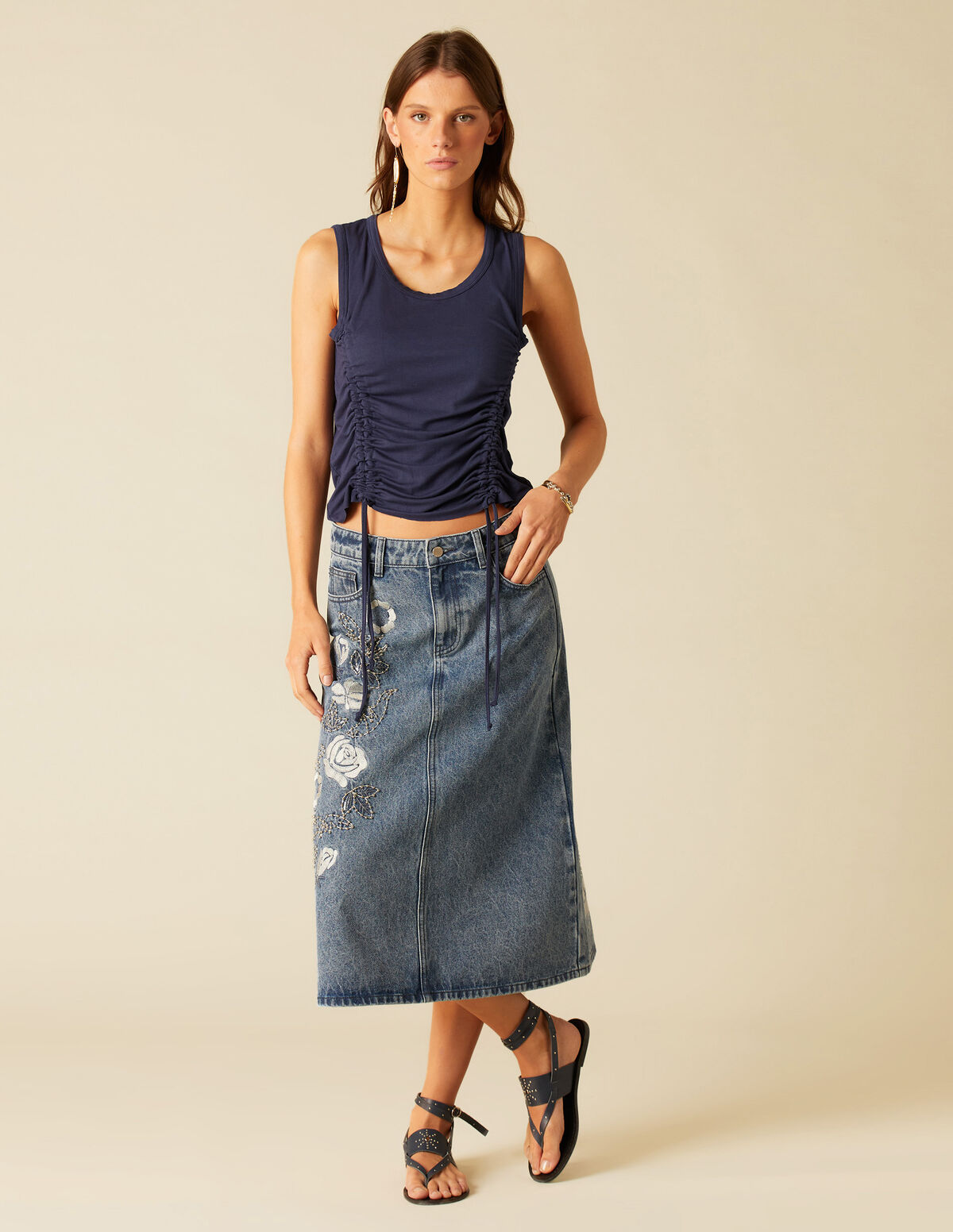 JUPE DENIM CLOUS BLEUE