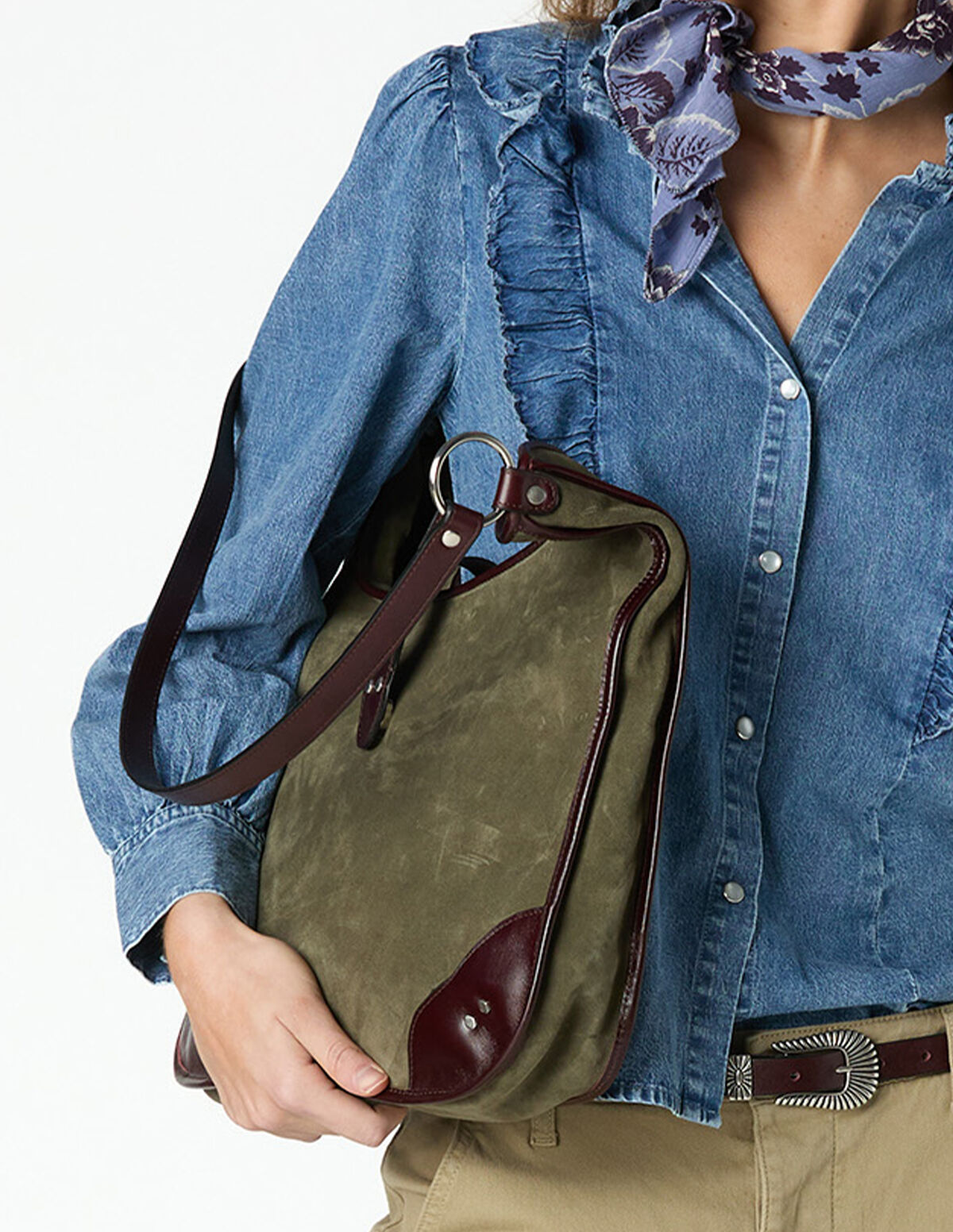 KHAKI SUEDE SHOPPING BAG