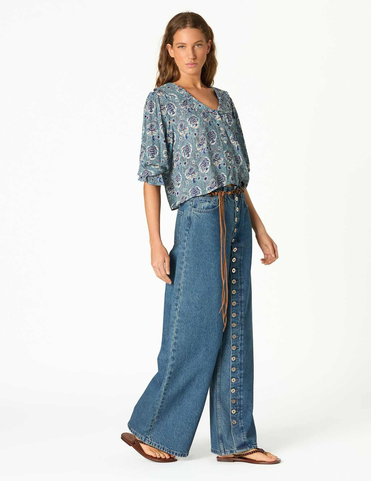 PANTAL&Oacute;N DENIM AZUL BOTONES